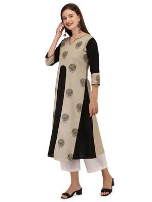 Cream printed cotton long-kurtis 4