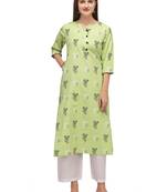 Green printed cotton long-kurtis