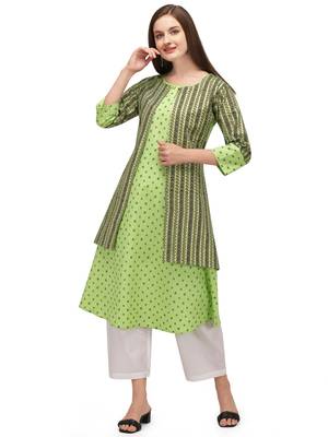 Green printed cotton long-kurtis 1