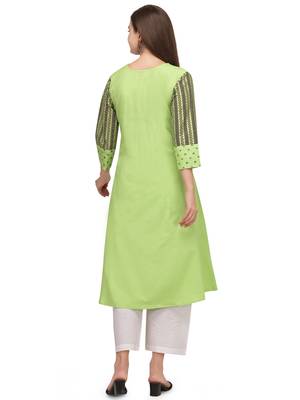 Green printed cotton long-kurtis 2