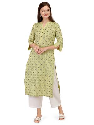 Yellow printed cotton long-kurtis 1