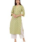 Yellow printed cotton long-kurtis