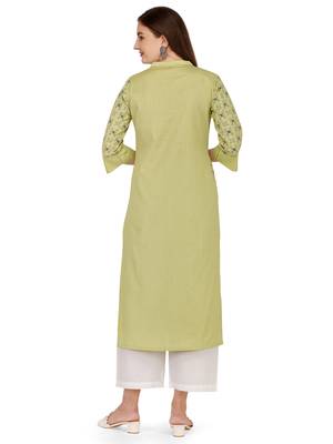 Yellow printed cotton long-kurtis 2