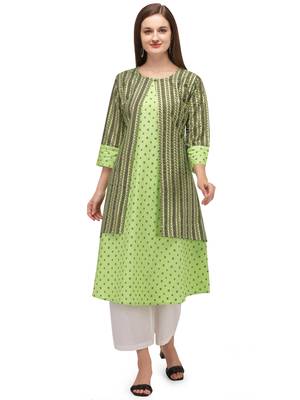 Green printed cotton long-kurtis 3