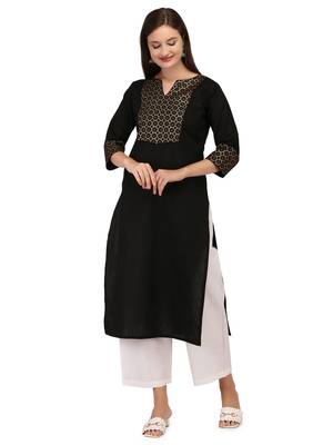 Black printed cotton long-kurtis 1
