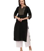 Black printed cotton long-kurtis
