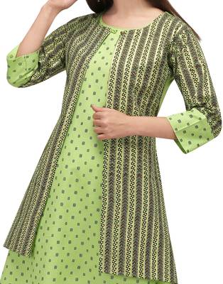 Green printed cotton long-kurtis 4