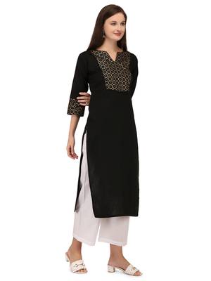 Black printed cotton long-kurtis 2