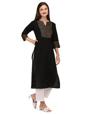 Black printed cotton long-kurtis 3