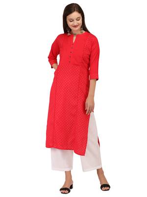 Red printed cotton long-kurtis 1