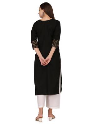 Black printed cotton long-kurtis 4