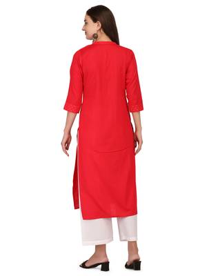 Red printed cotton long-kurtis 2