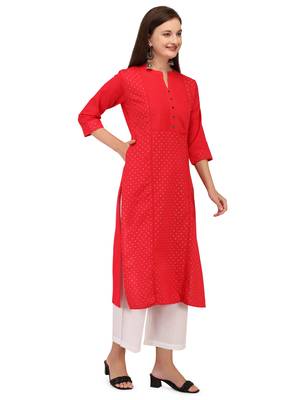Red printed cotton long-kurtis 3