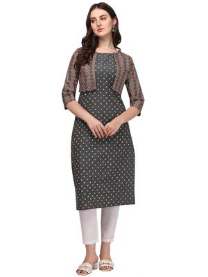 Black printed cotton long-kurtis 1