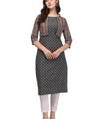 Black printed cotton long-kurtis