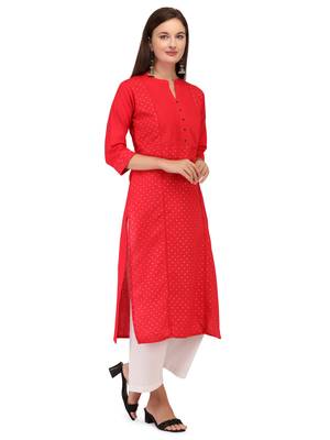 Red printed cotton long-kurtis 4