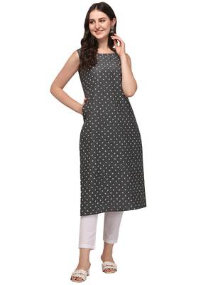 Black printed cotton long-kurtis 2
