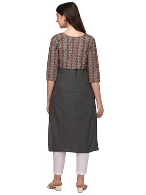 Black printed cotton long-kurtis 3