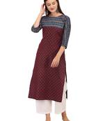 Maroon printed cotton long-kurtis