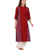 Maroon printed cotton long-kurtis
