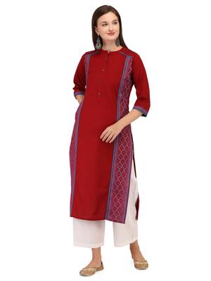 Maroon printed cotton long-kurtis 2