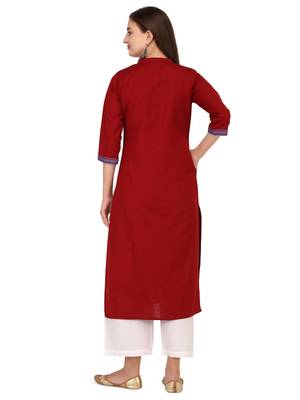 Maroon printed cotton long-kurtis 3