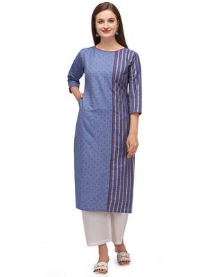 Violet printed cotton long-kurtis 1