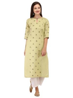 Cream printed cotton long-kurtis 1