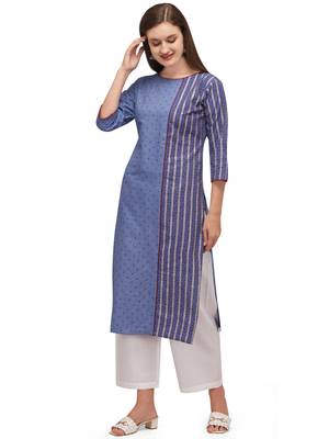 Violet printed cotton long-kurtis 3