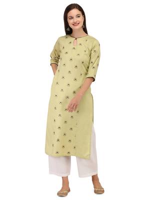 Cream printed cotton long-kurtis 2