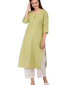 Cream printed cotton long-kurtis