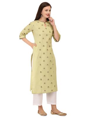 Cream printed cotton long-kurtis 3