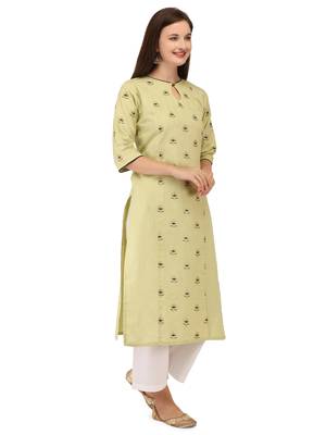 Cream printed cotton long-kurtis 4