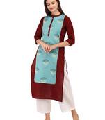 Maroon printed cotton long-kurtis