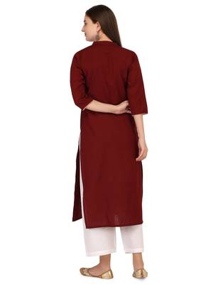 Maroon printed cotton long-kurtis 4