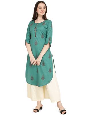 Dark-violet printed cotton long-kurtis 1