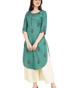 Dark-violet printed cotton long-kurtis