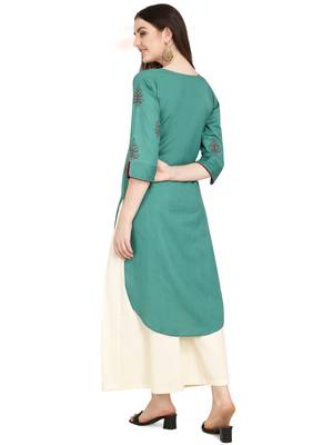 Dark-violet printed cotton long-kurtis 2