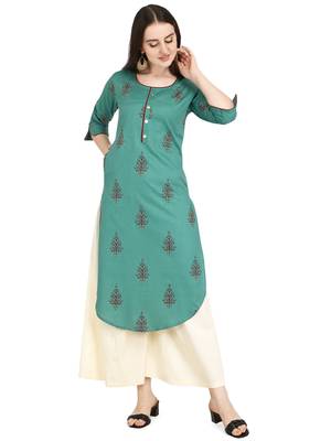Dark-violet printed cotton long-kurtis 3
