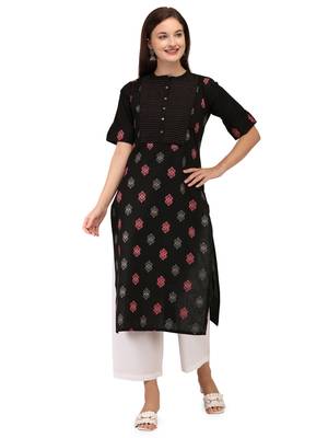 Black printed cotton long-kurtis 1