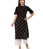 Black printed cotton long-kurtis