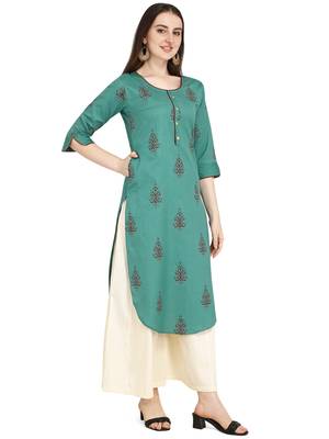 Dark-violet printed cotton long-kurtis 4