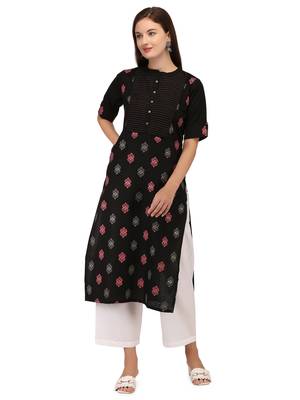 Black printed cotton long-kurtis 2