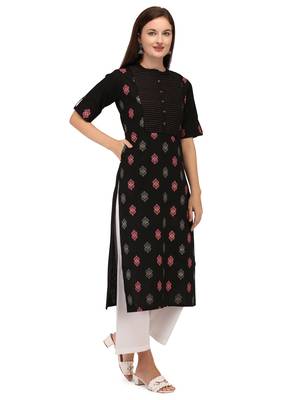 Black printed cotton long-kurtis 3