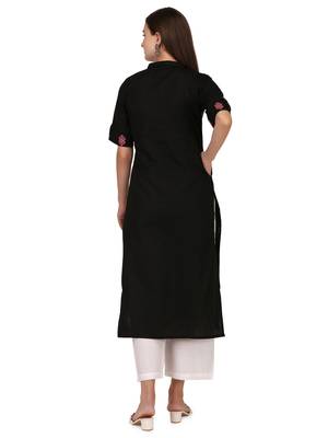 Black printed cotton long-kurtis 4
