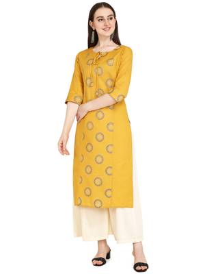 Yellow printed cotton long-kurtis 1