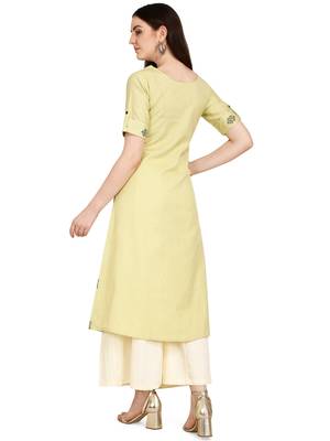 Cream printed cotton long-kurtis 3