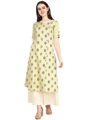 Cream printed cotton long-kurtis 4