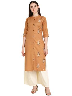 Brown printed cotton long-kurtis 1