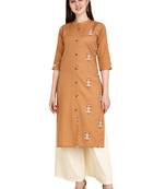 Brown printed cotton long-kurtis